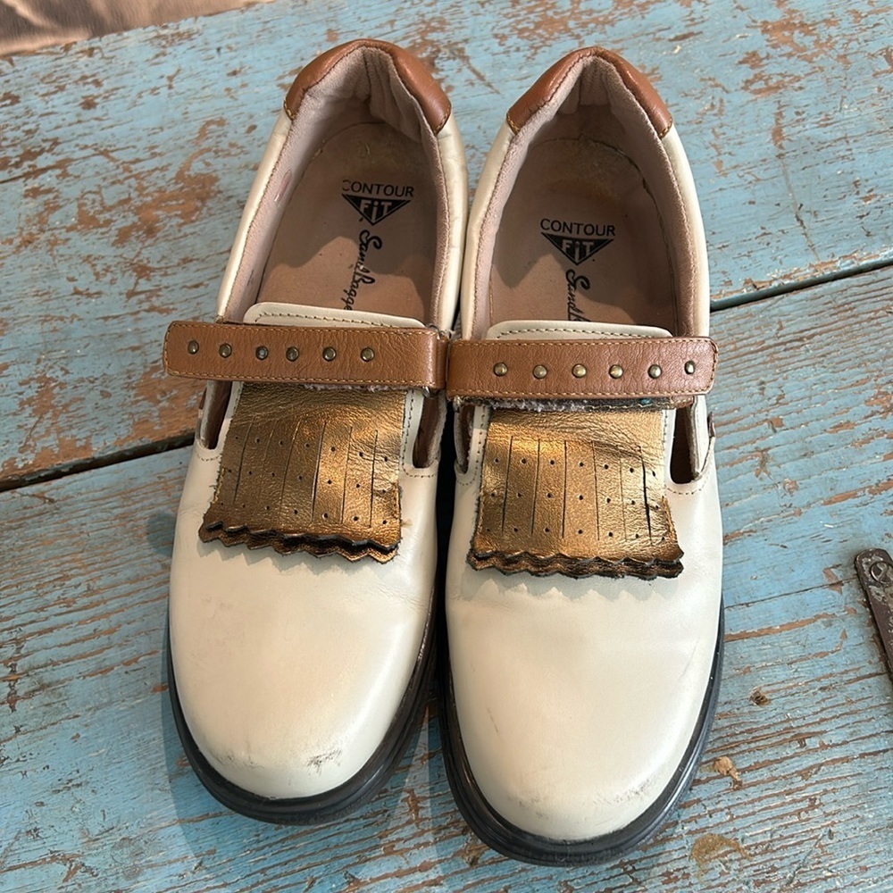 Sandbaggers Royal Kilt Golf Shoes Cream Brown Gold Kiltie Women’s Size 9 - Picture 2 of 7